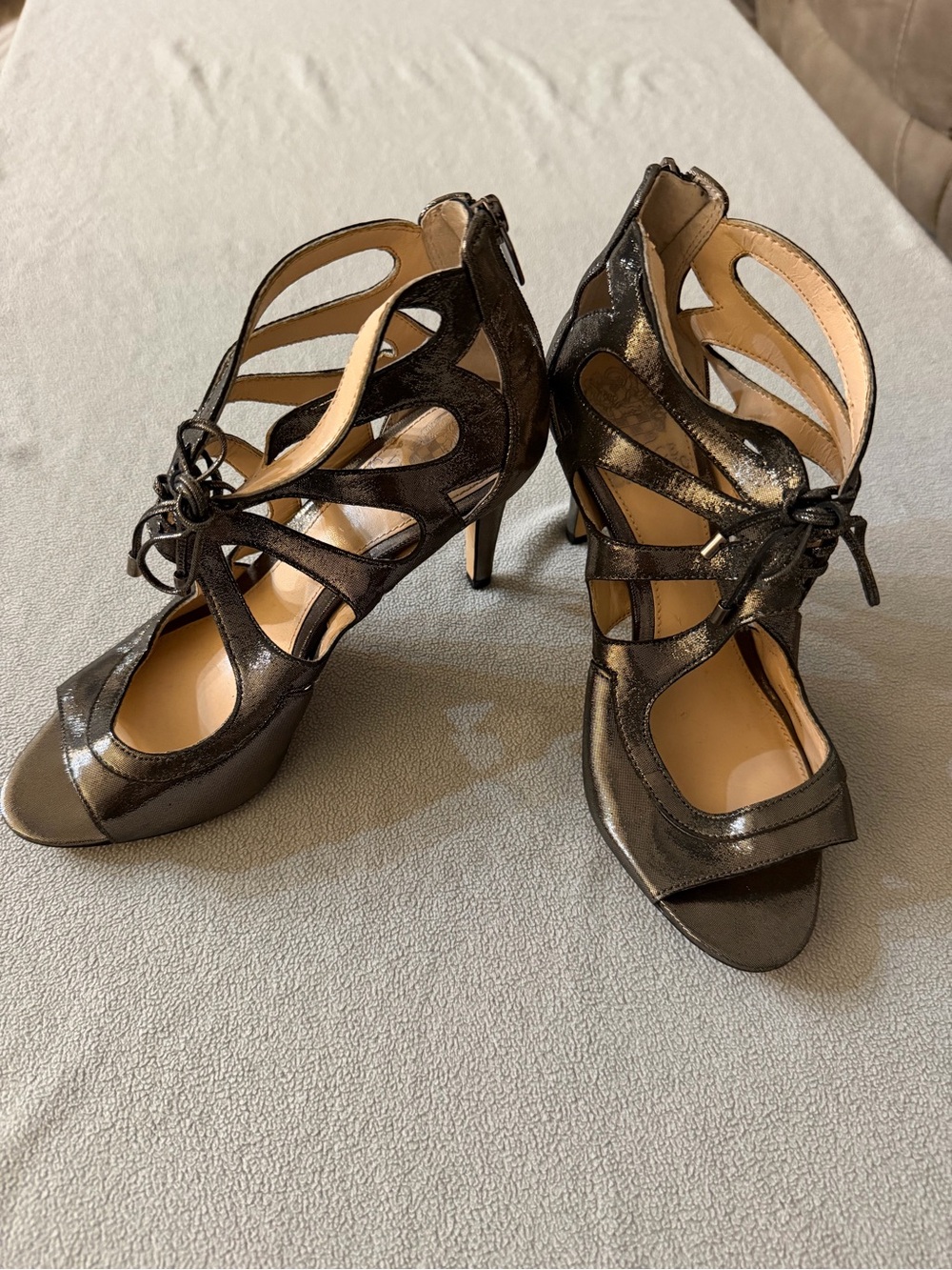 Vince Camuto Metallic Bronze Cutout Lace-Up Heels